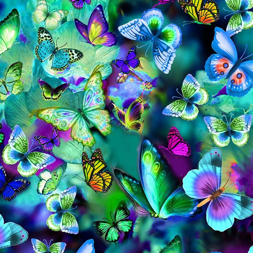 Multi Electric Butterflies Cotton Wideback Fabric Per Yard