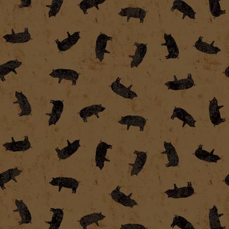 Clothworks Backyard BBQ Pigs quilting fabric in Brown