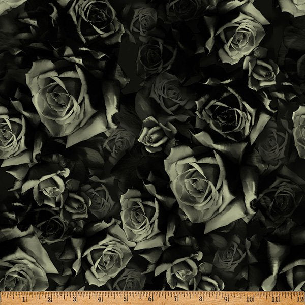 Graveyard Blooms Packed Roses Onyx 44"/45" Cotton Fabric Per Yard