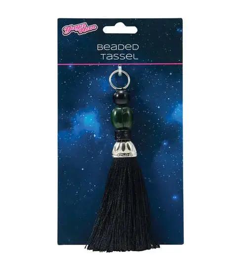Yaya Han 5''x0.75'' Sew on Beaded Tassel Black & Silver Famore