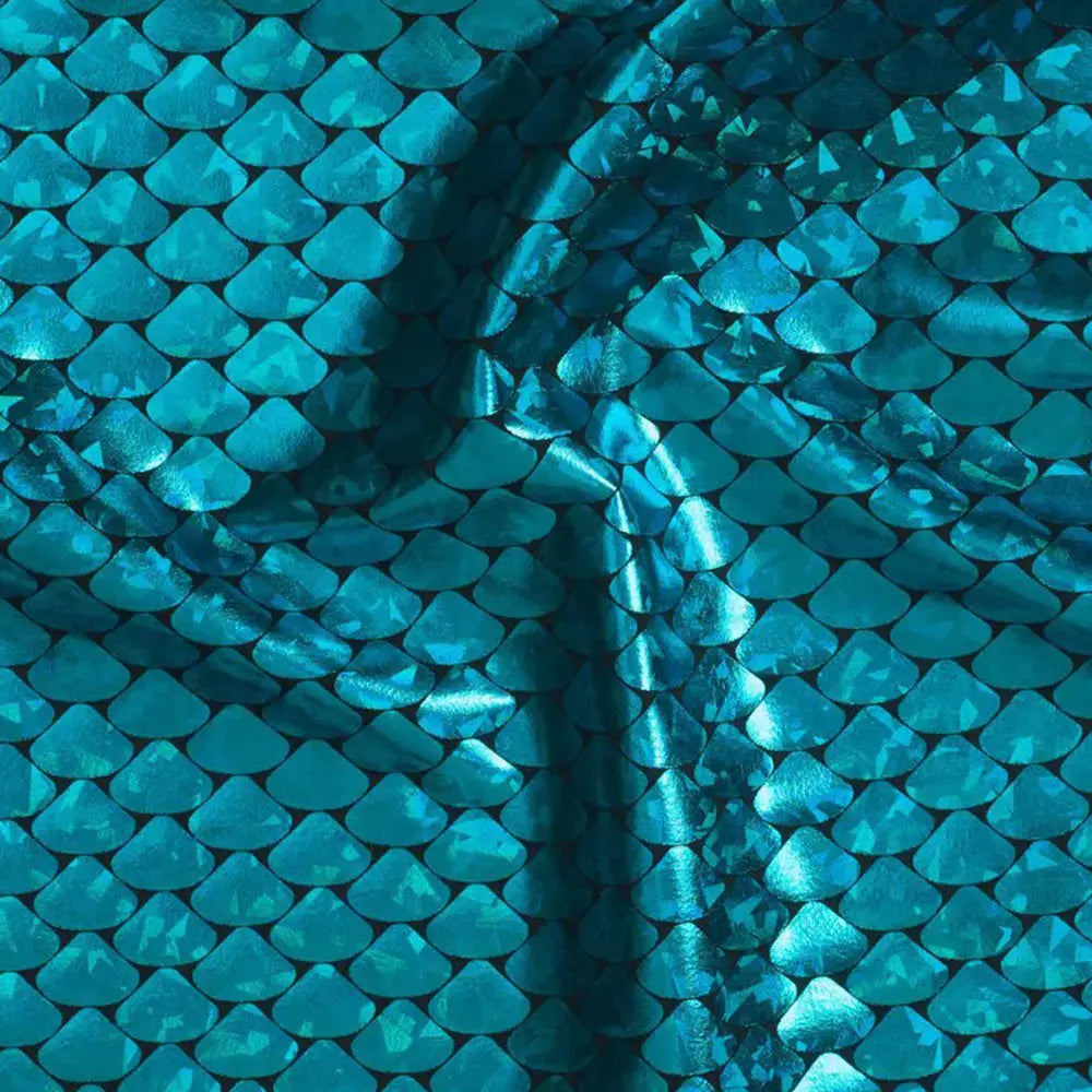 Yaya Han Holographic Scales Metallic 59" Turquoise Fabric Per Yard