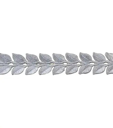 Yaya Han Iron on Roman Leaf Trim 1.31" Silver - Per Yard