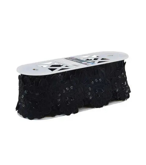Yaya Han Sew on Fantasy Flower Trim 3.63'' Black - Per Yard