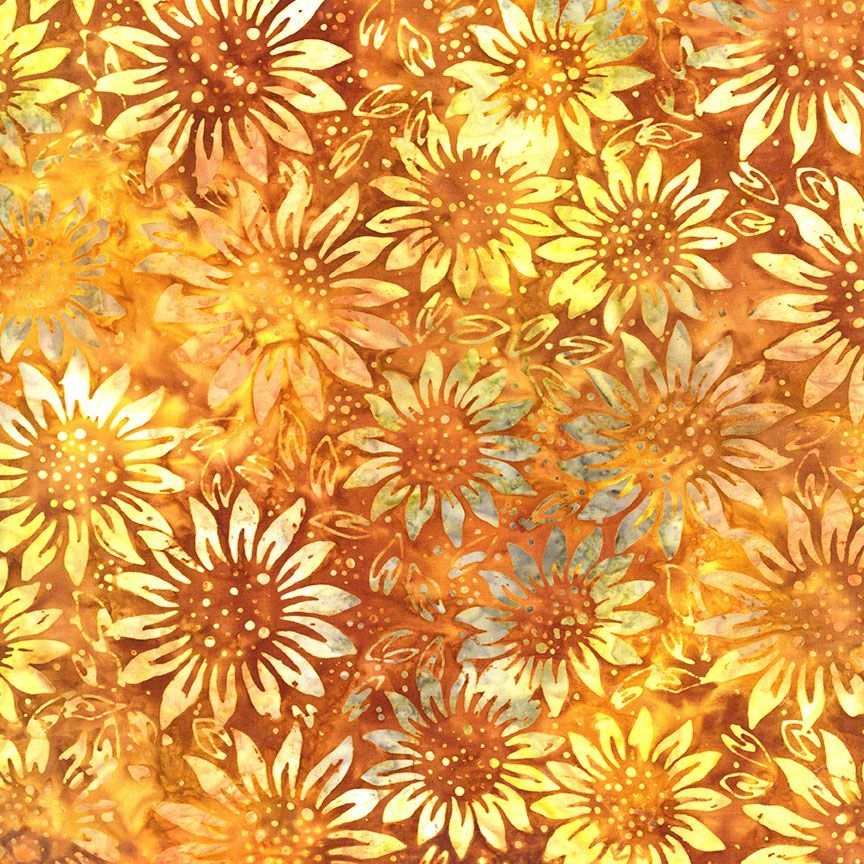 Yellow Autumn Sunflowers XTonga Batik Cotton Wideback Fabric