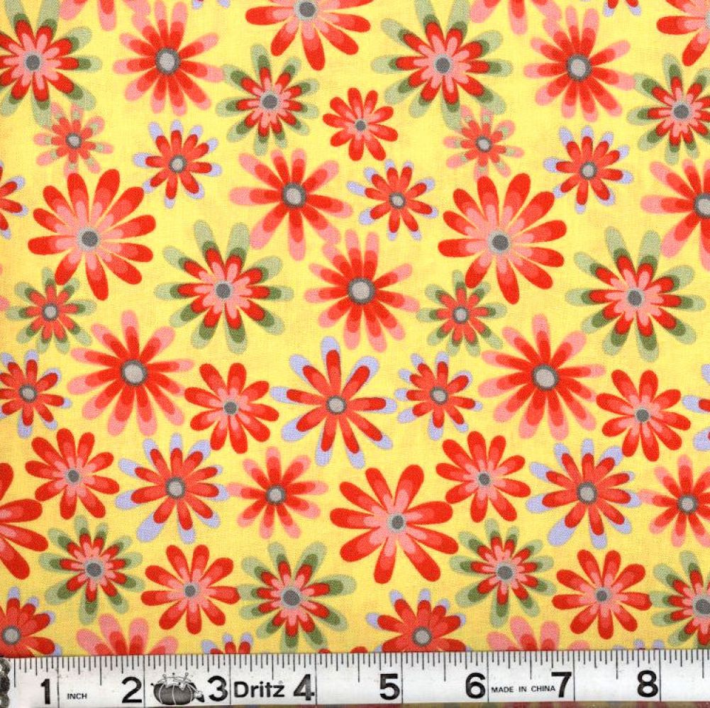 Yellow Flower Power 45" Wide Cotton Fabric Per Yard
