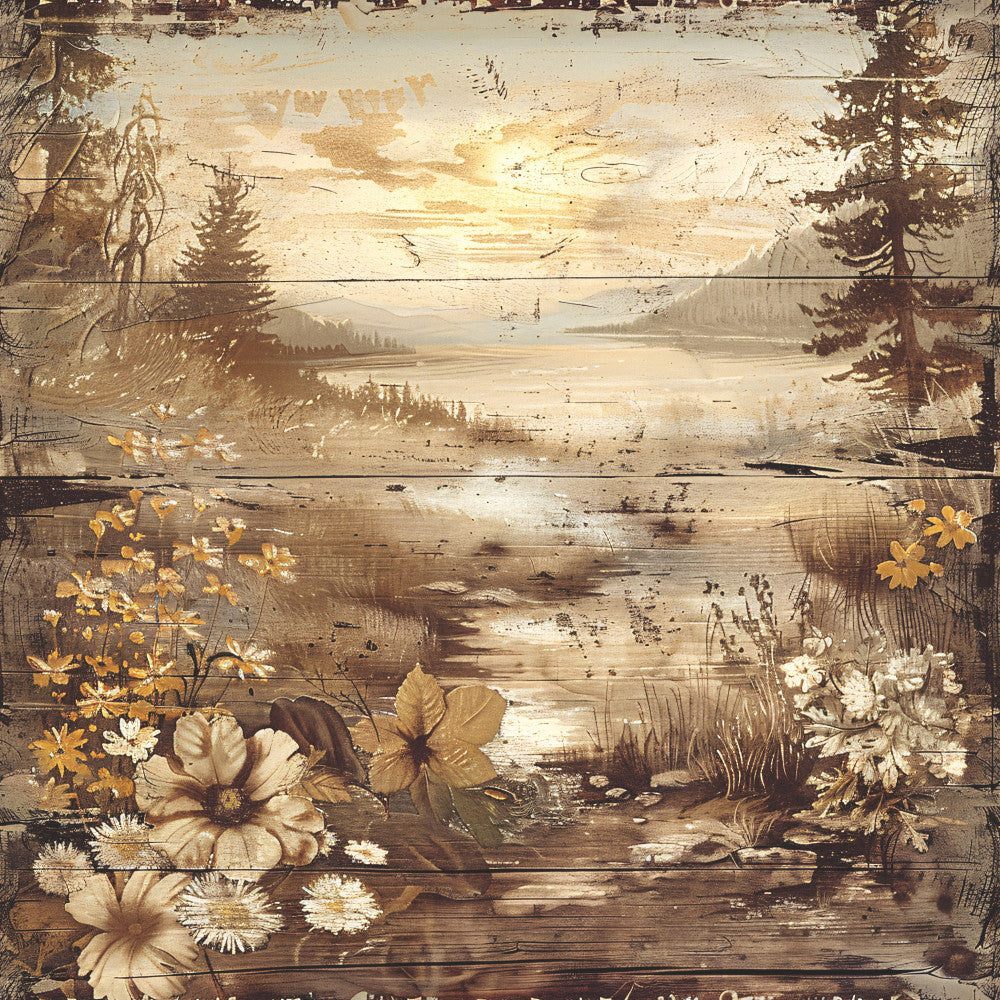 Yellowstone on Rustic Wood Fabric Panel 2 QuiltingFabricPanels