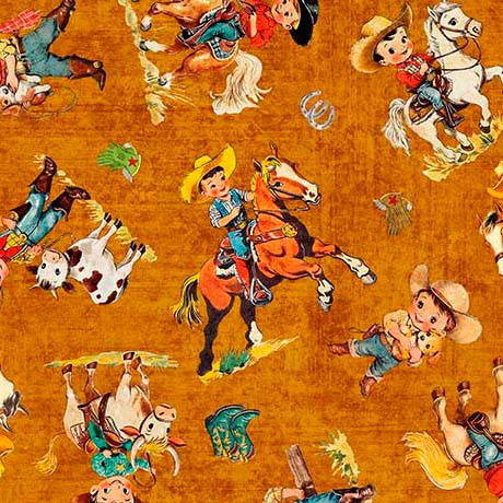 Yippie Ki Yay! Cowboy/Cowgirl Toss Pumpkin Cotton 44"/45" Fabric Per Yard