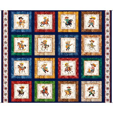 Yippie Ki Yay! Cowboy and Cowgirl Picture Patch Multi Cotton 44"/45" Fabric Per Yard