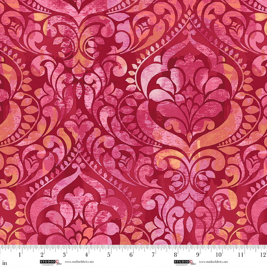 You Damask! Ruby Cotton Wideback Fabric per yard