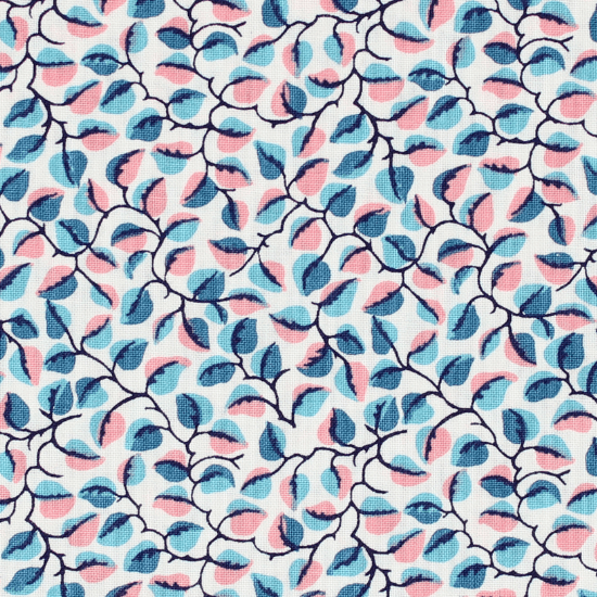 Connecting Threads Climbing Trees leaves teal pink quilting cotton