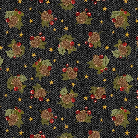 A Very Wooly Winter - Pine Berries - Black 44" / 45" Fabric Per Yard