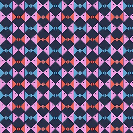 Studio E Mermaid in Blue Jeans geometric fish cotton 3 yard pack
