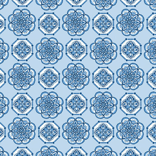 Bluesette - Tile Medallion - Light Blue 44" / 45" Fabric Per Yard