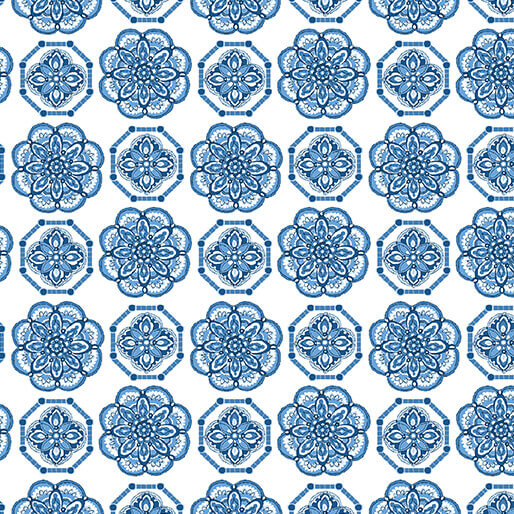Bluesette - Tile Medallion - White/Blue 44" / 45" Fabric Per Yard
