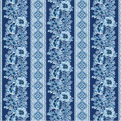Bluesette - Floral Stripe - Dark Blue 44" / 45" Fabric Per Yard