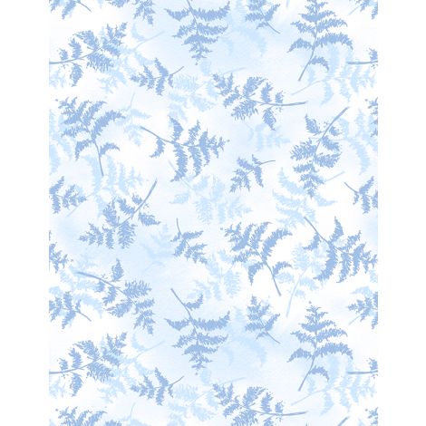 Dreaming in Blue - Fern Toss - White 44" / 45" Fabric Per Yard