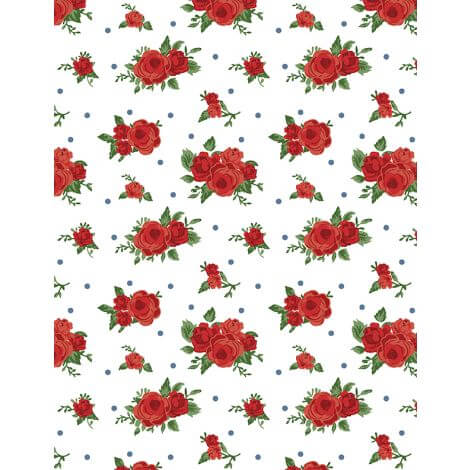 Summertime Daydream - Red Roses - White 44" / 45" Fabric Per Yard