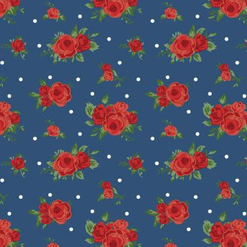 Summertime Daydream - Red Roses - Navy 44" / 45" Fabric Per Yard