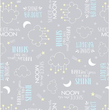 Baby's Adventure - Word Toss - Gray 44" / 45" Fabric Per Yard