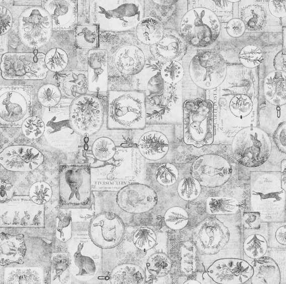 Hunny Bunny - Bunny Collage - Gray 44" / 45" Fabric Per Yard