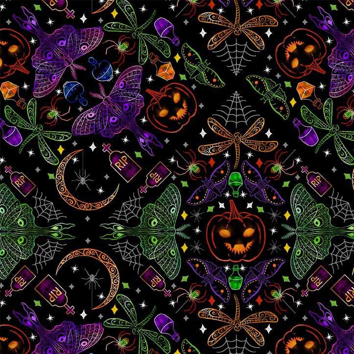 Halloween Damask 44"/45" Cotton Fabric Per Yard