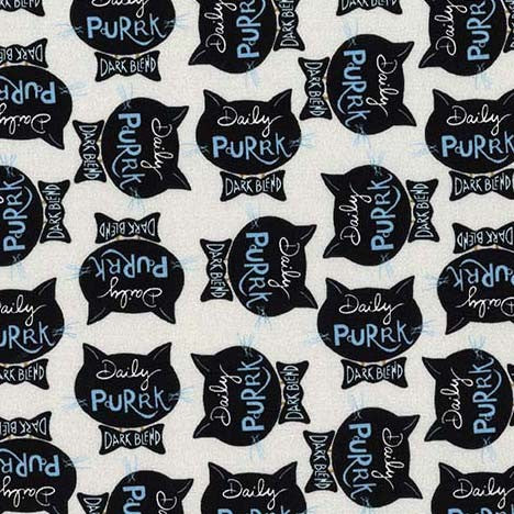 Gray Daily Purrk Purrsuit of Coffeeness Cotton 44"/45" Fabric Per Yard