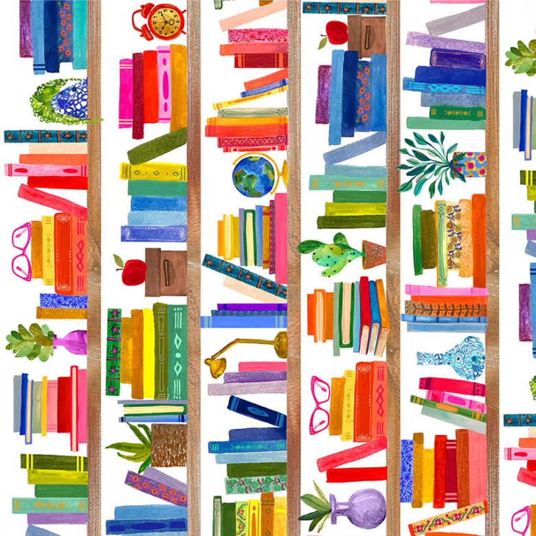 White Bookshelves Books are Magic Cotton 44"/45" Fabric Per Yard