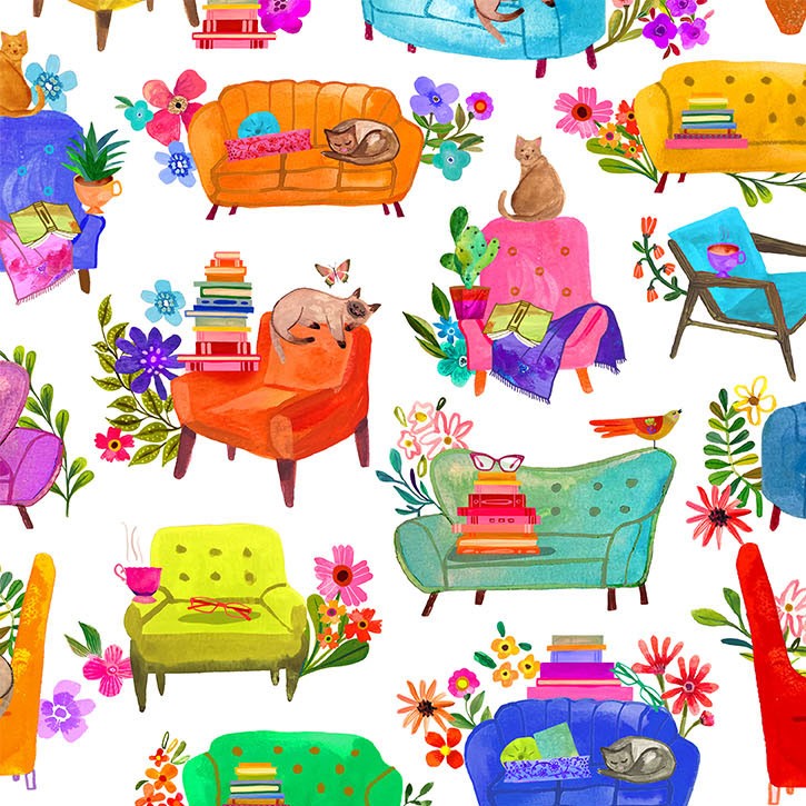 White Books are Magic Reading Nook Cotton 44"/45" Fabric Per Yard