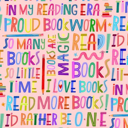 Blush Books are Magic I love Books Cotton 44"/45" Fabric Per Yard
