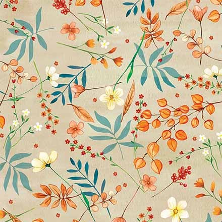 Autumn Floral Tan 44"/45" Cotton Fabric Per Yard