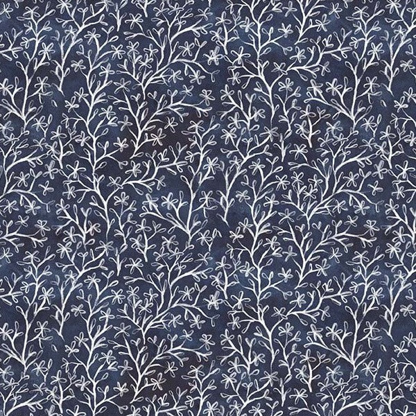 Wispy Leaves Indigo 44"/45" Fabric Per Yard