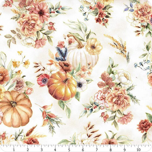Harvest Bouquet Natural Pumpkin Cotton 43"/44" Fabric Per Yard