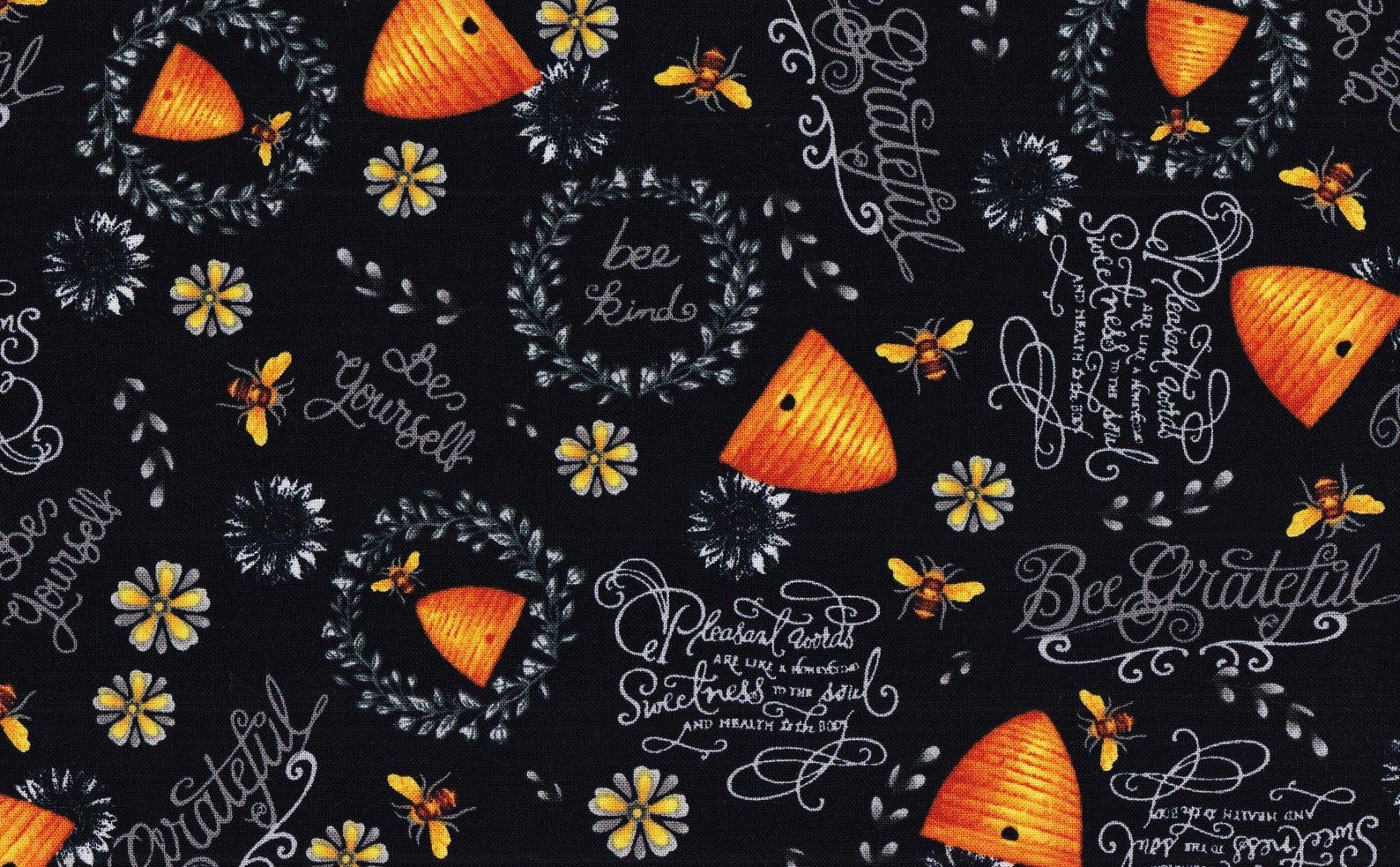 Bee Hives and Phrases Print Cotton 43"/44" Fabric Per Yard