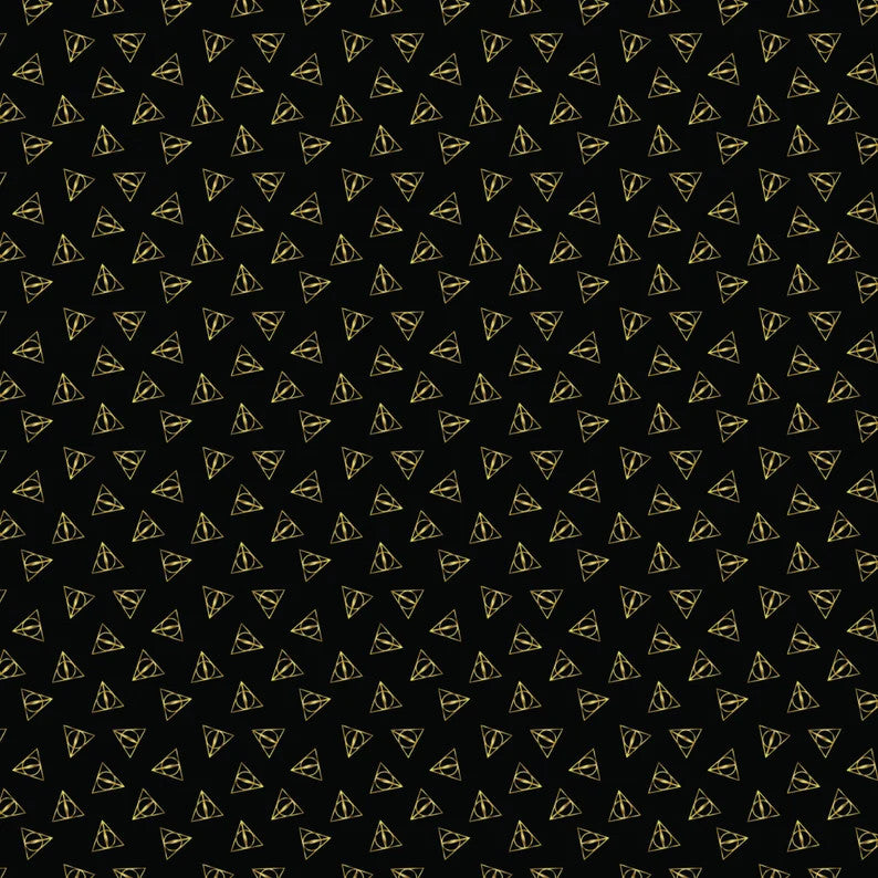 Harry Potter Metallic Gold Deathly Hallows Symbols Cotton 44"/45" Fabric Per Yard