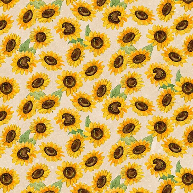 Gnome-kin Patch Sunflower Toss Cream Cotton 44"/45" Fabric Per Yard