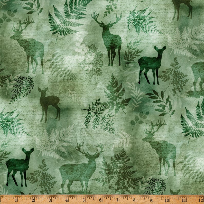 Forest Fawn Buckskin Forest Green Cotton 43"/44" Fabric Per Yard
