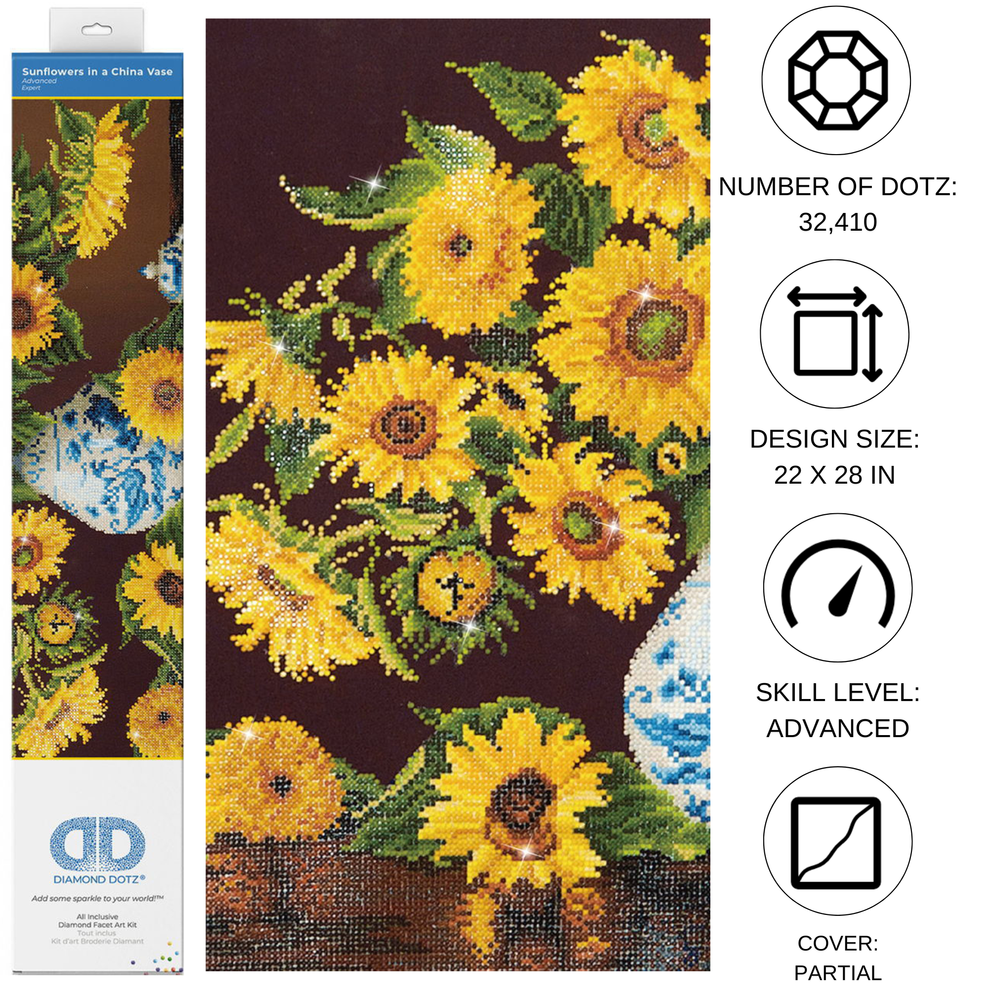 Diamond Dotz Sunflowers in a China Vase - 28.0" x 22.0"