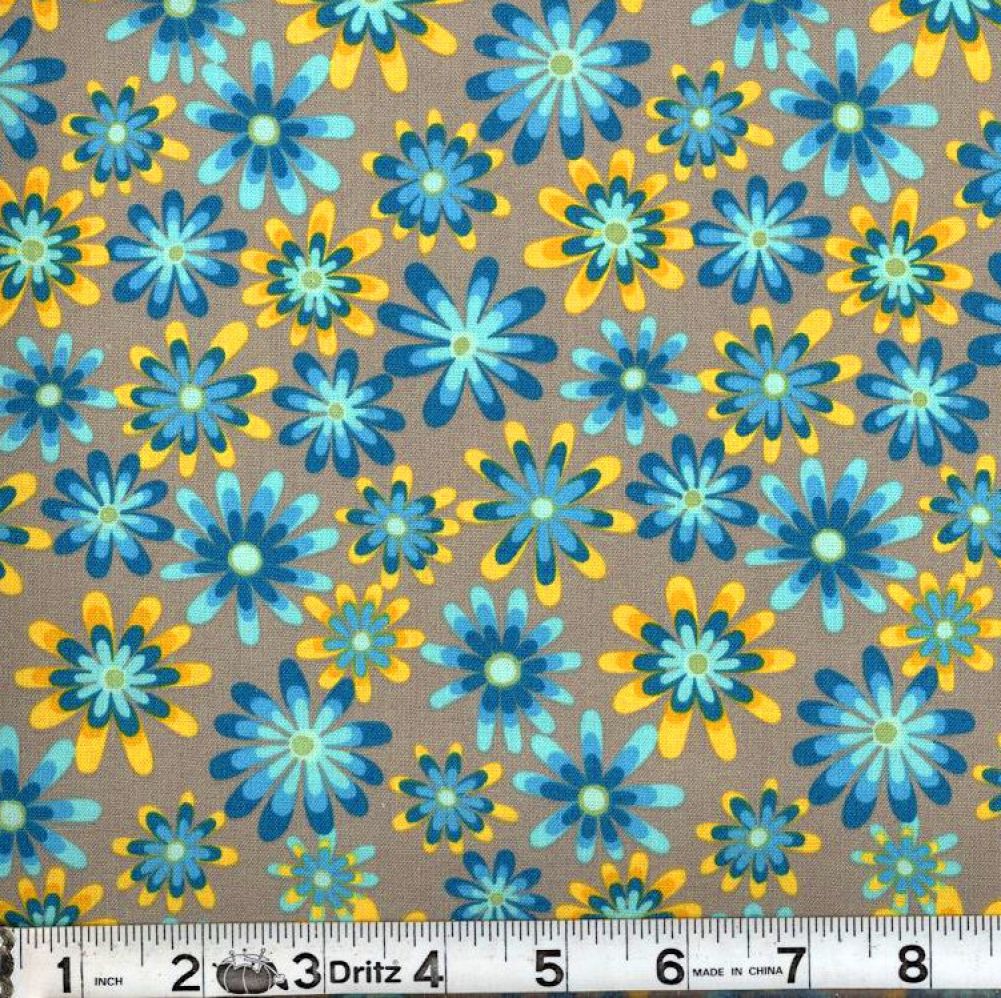 Gray Flower Power 45" Wide Cotton Fabric Per Yard