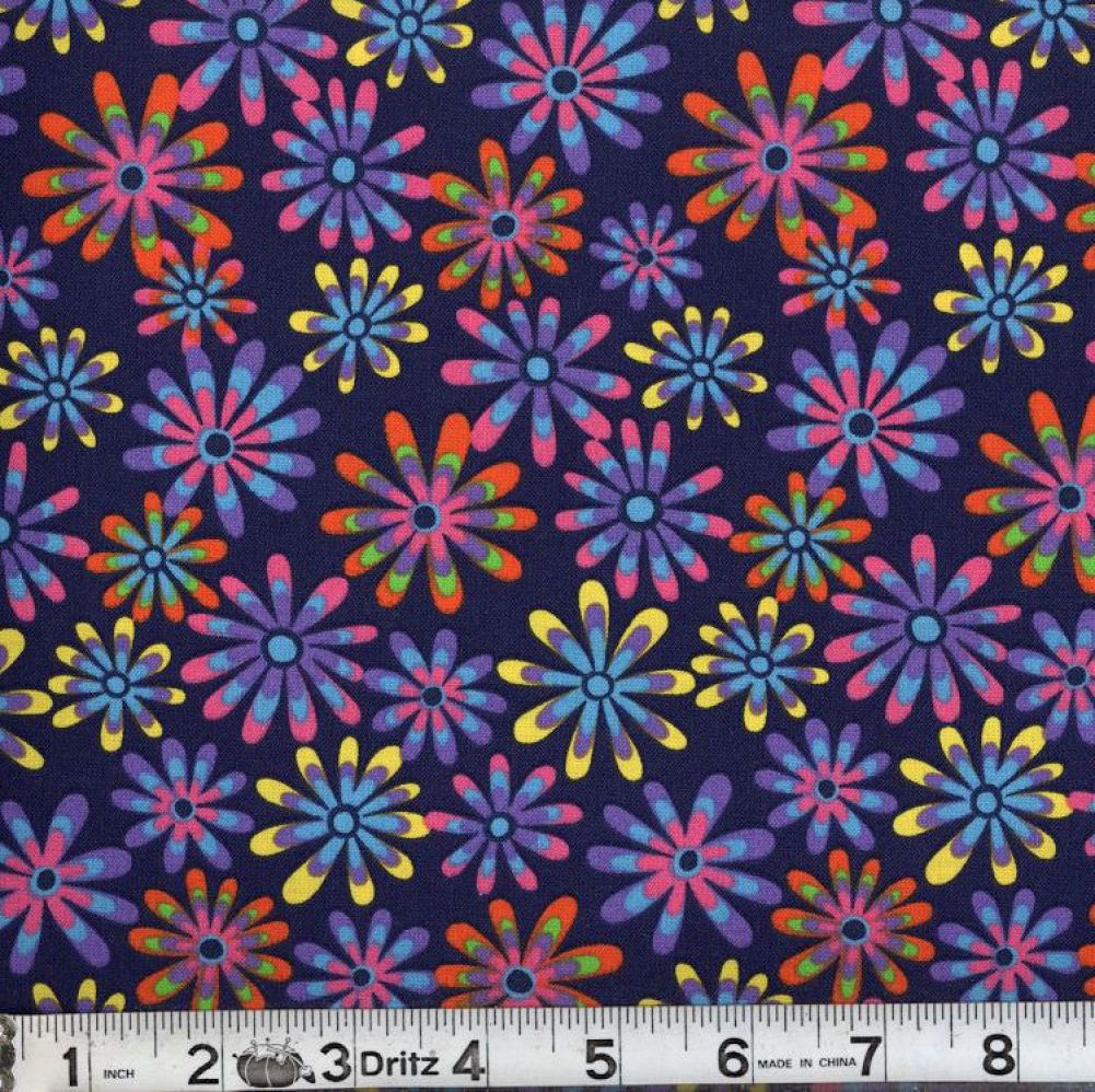 Purple Flower Power 45" Wide Cotton Fabric Per Yard
