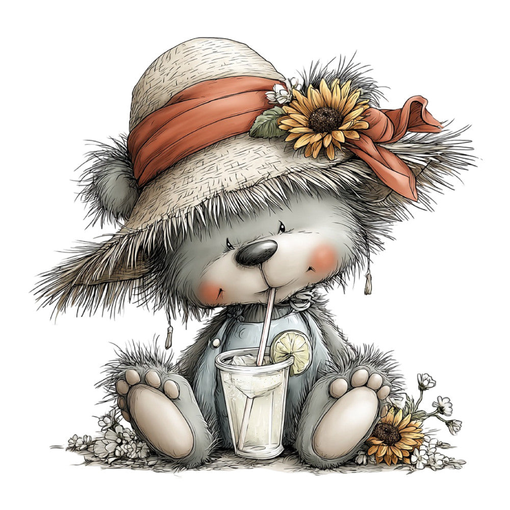 Whimsical Summer Teddy Bear Fabric Panel 36