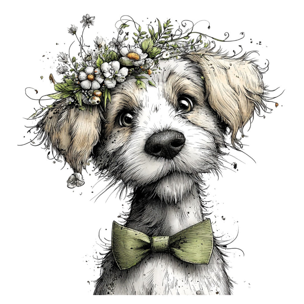 Whimsical Spring Dogs Fabric Panel 50