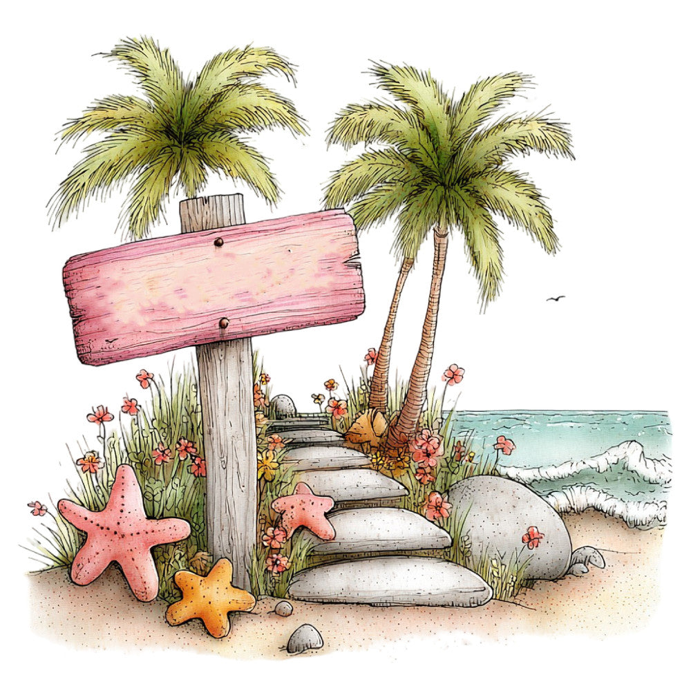 Whimsical Summer Beach Fabric Panel 2