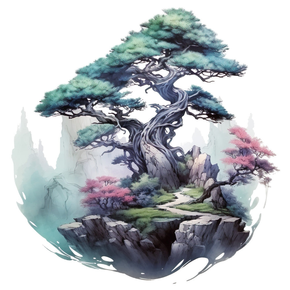 Watercolor Bonsai Tree Fabric Panel 7