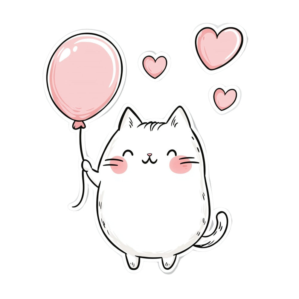 White Kawaii Cat Fabric Panel 18