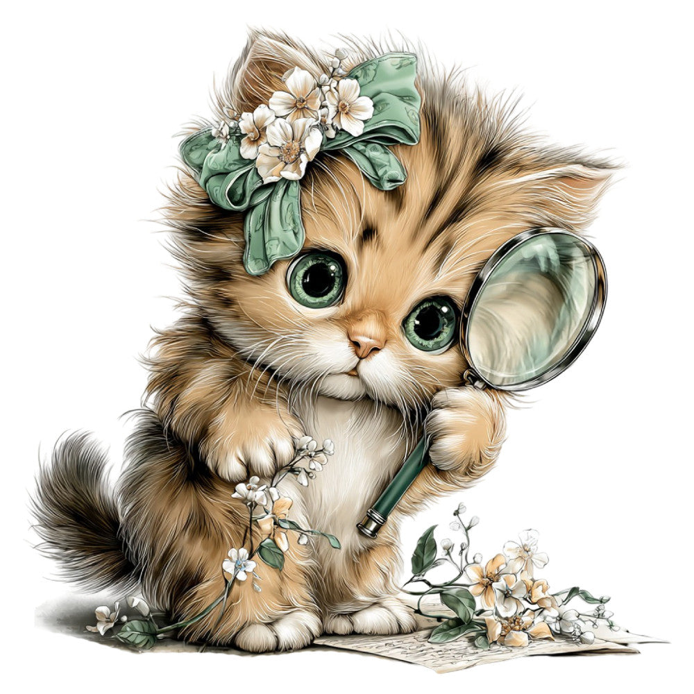 Whimsical Spring Cat Fabric Panel 27