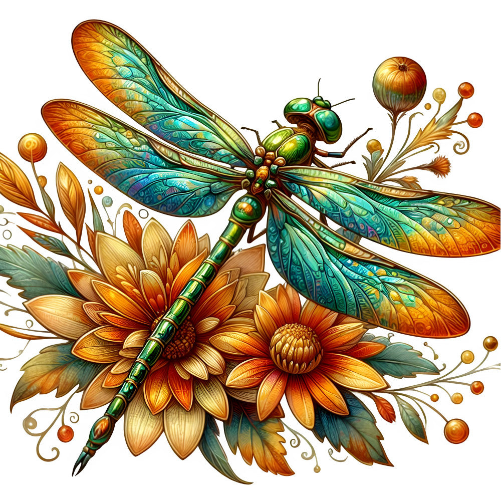 Dragonfly Flower Fabric Panel 12
