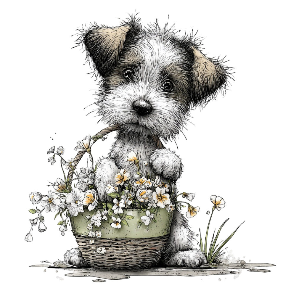 Whimsical Spring Dogs Fabric Panel 46