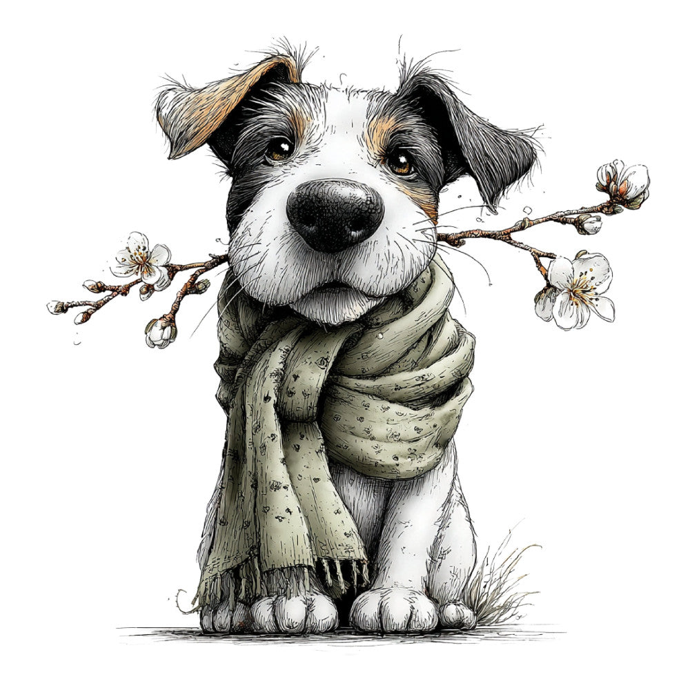 Whimsical Spring Dogs Fabric Panel 19