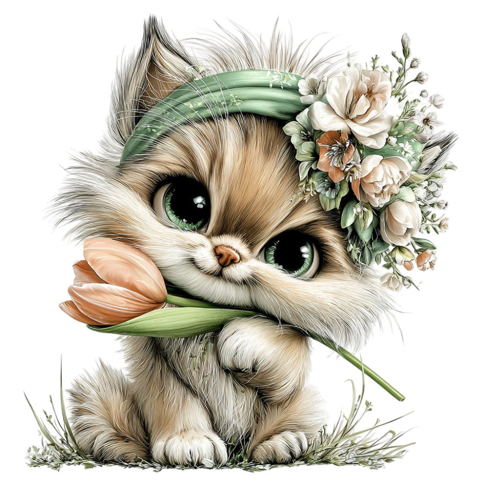 Whimsical Spring Cat Fabric Panel 30