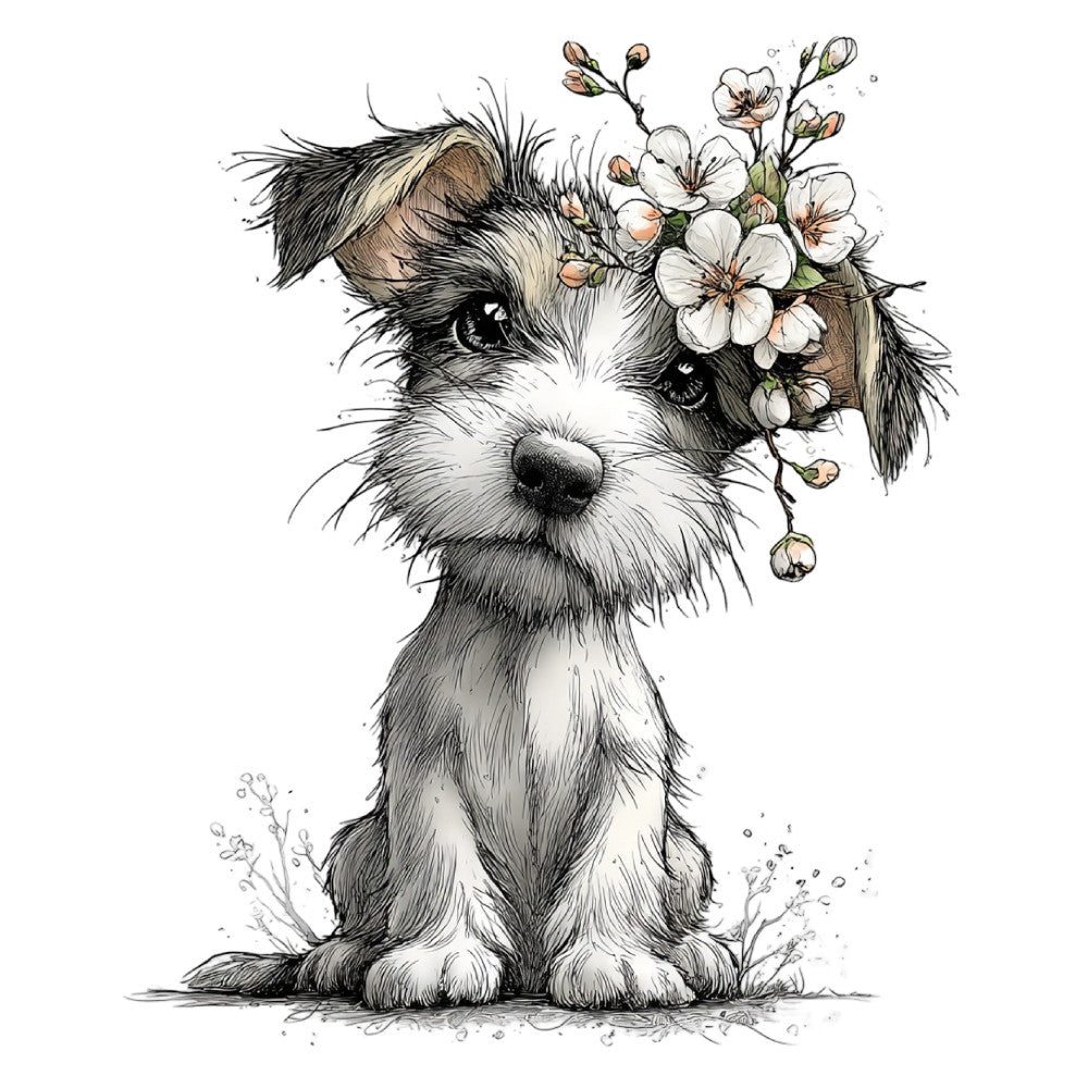 Whimsical Spring Dogs Fabric Panel 48